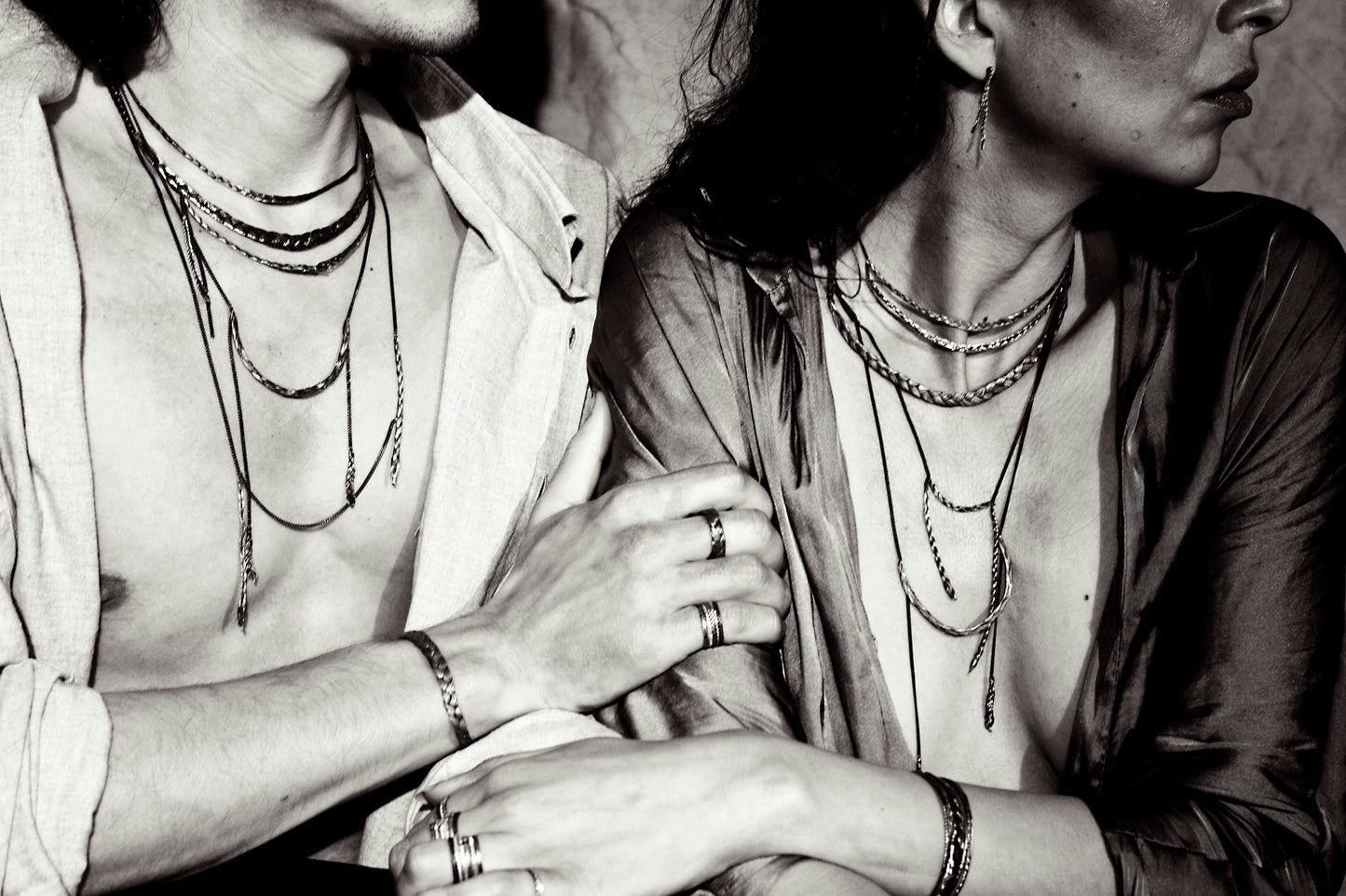 Braid Necklace - U-shaped silver braid on long chain