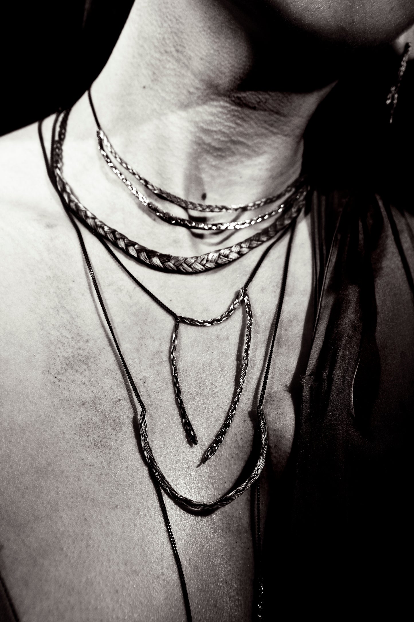 Braid Necklace - U-shaped silver braid on long chain
