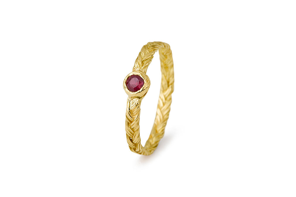 Braid ring - 18 ct. gold with diamond or ruby