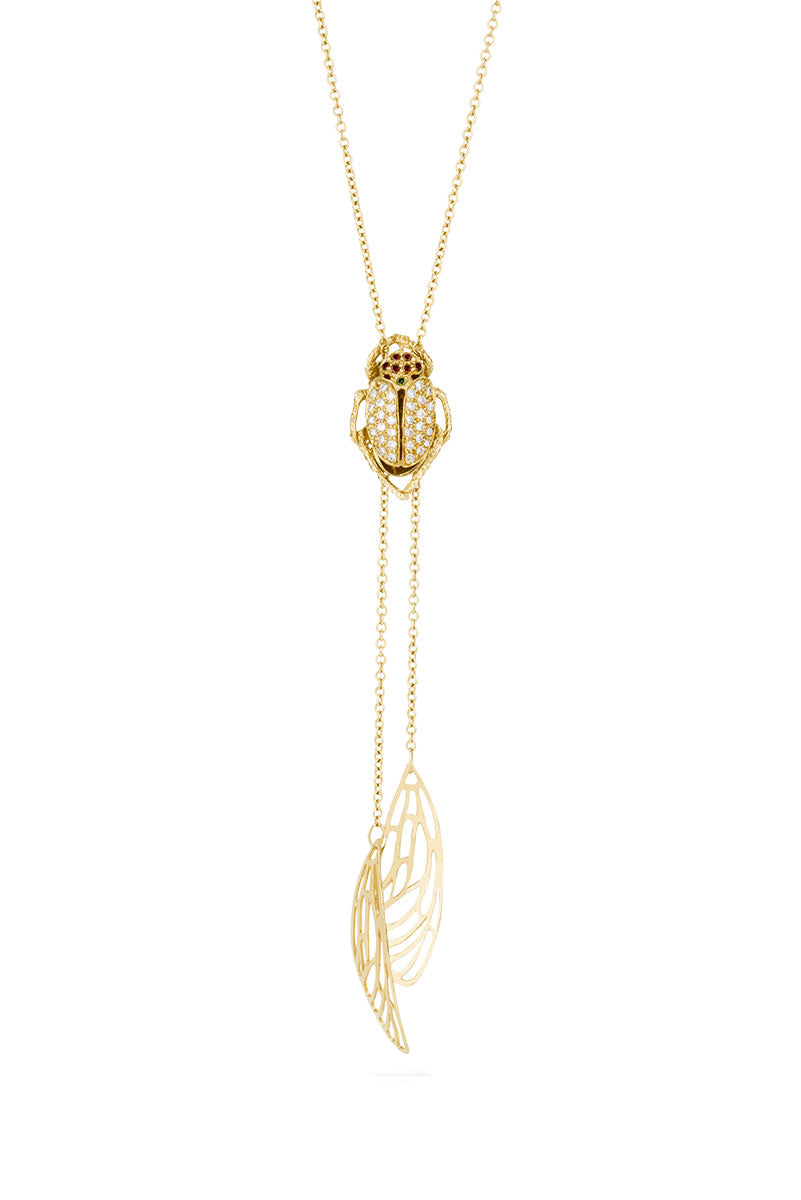 Scarab - 18ct gold beetle necklace with diamonds