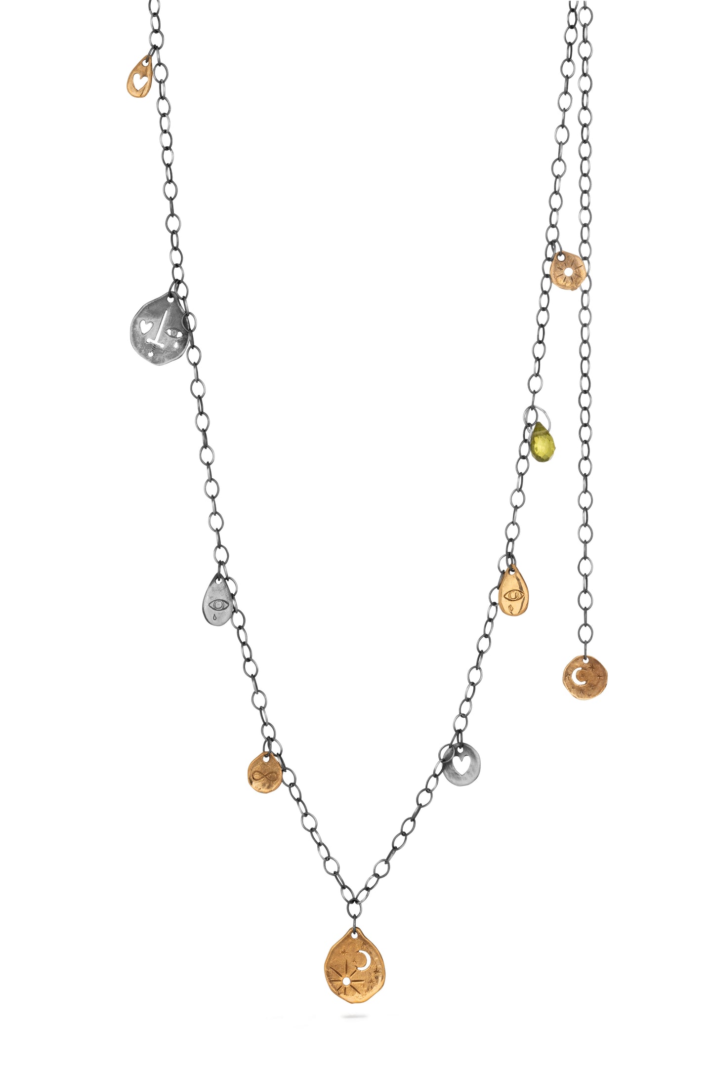 TÁKN / SYMBOLS - Necklace. Long chain with symbols and natural stone