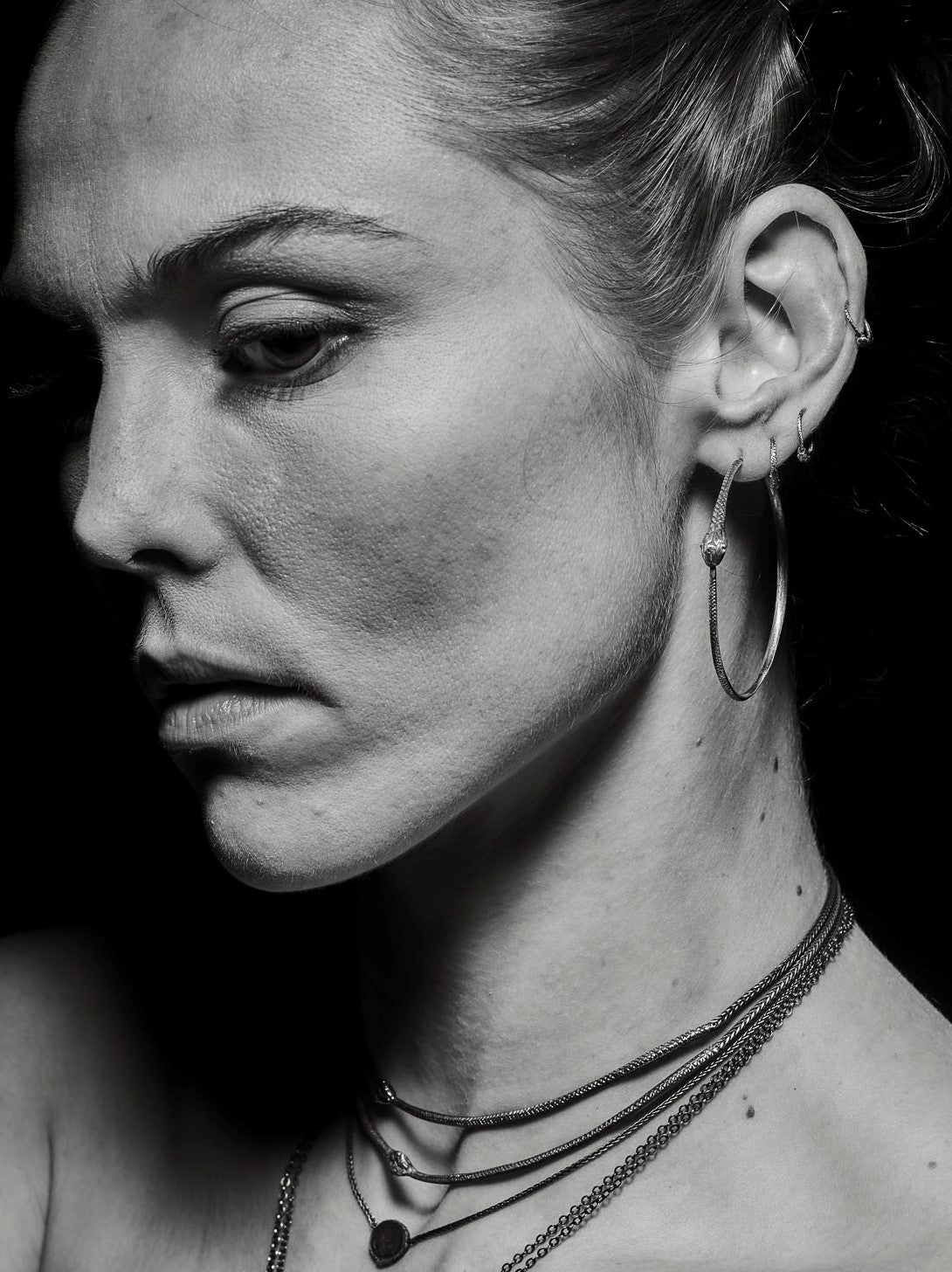 Ouroboros earrings - big hoops, silver snakes