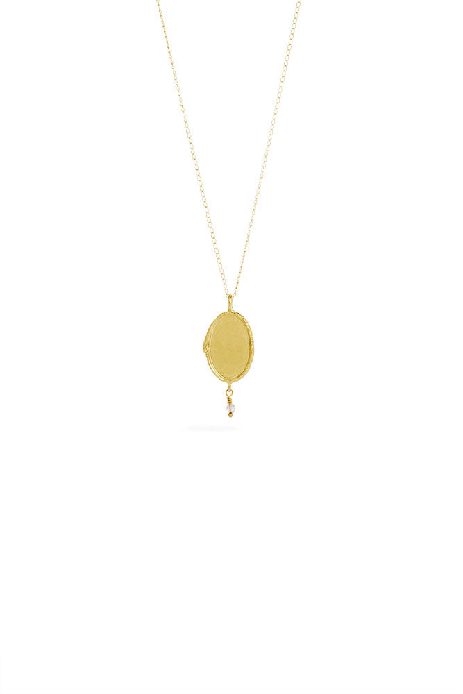 Ouroboros necklace - small vertical 14 ct gold signet with stone