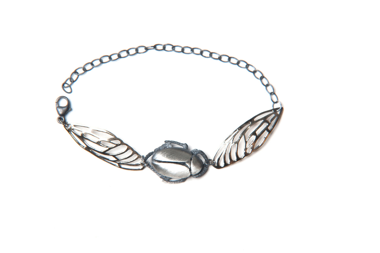 Scarab Bracelet - silver beetle and bronze wings