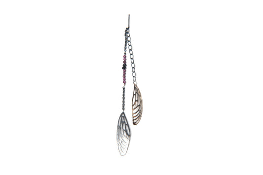 Scarab Earring - bronze and silver wing