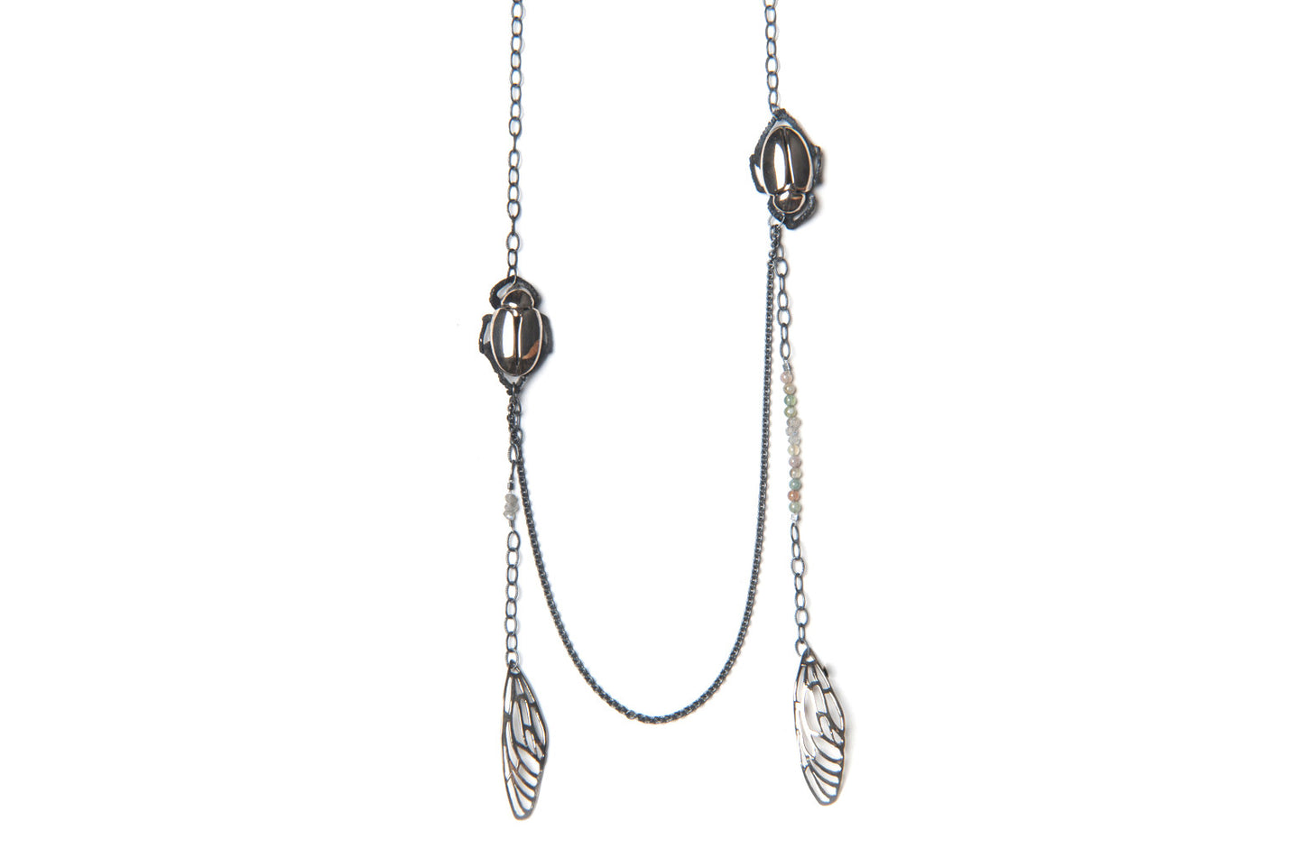 Scarab Necklace -Bronze beetles and wings