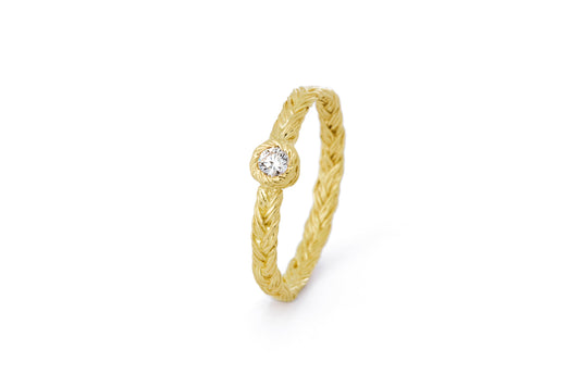 Braid ring - 18 ct. gold with diamond or ruby