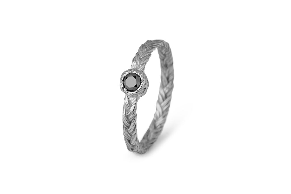 Braid ring - 18ct. white gold with diamond or ruby