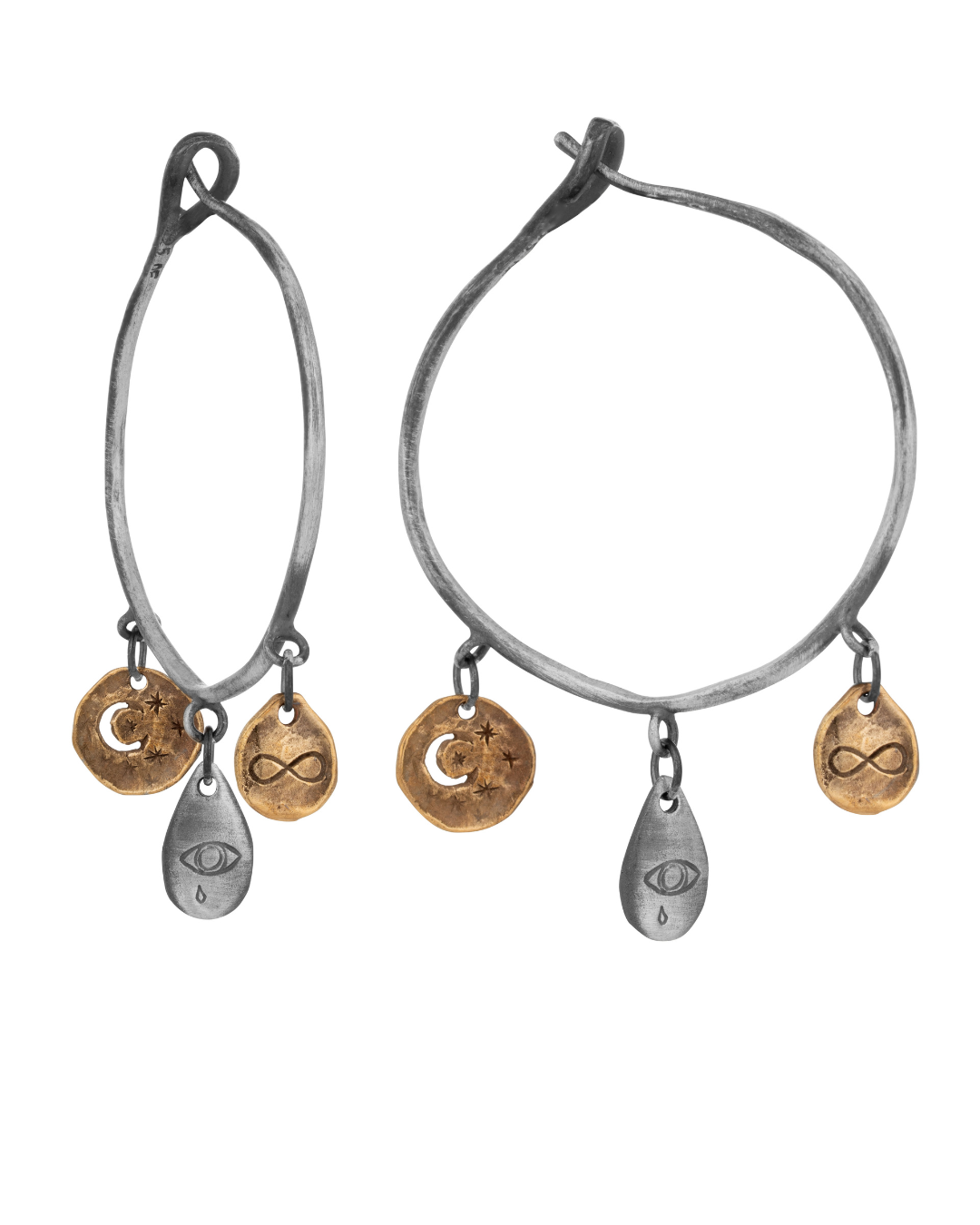 TÁKN / SYMBOLS - Earrings Silver Hoops with dangling symbols