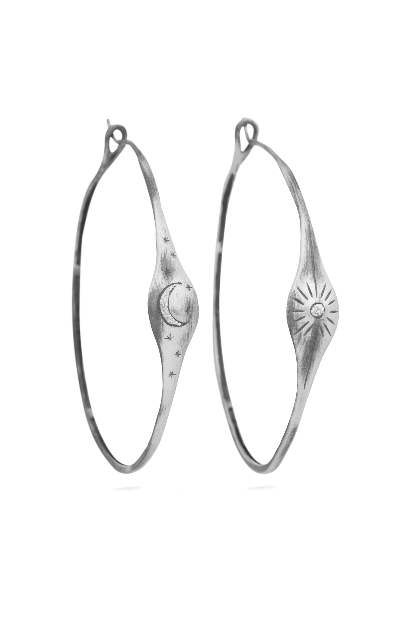 TÁKN / SYMBOLS - Earrings Silver Sun&Moon Hoops