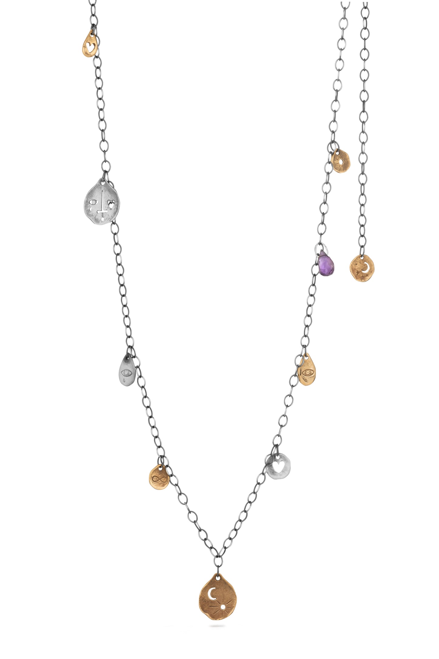 TÁKN / SYMBOLS - Necklace. Long chain with symbols and natural stone