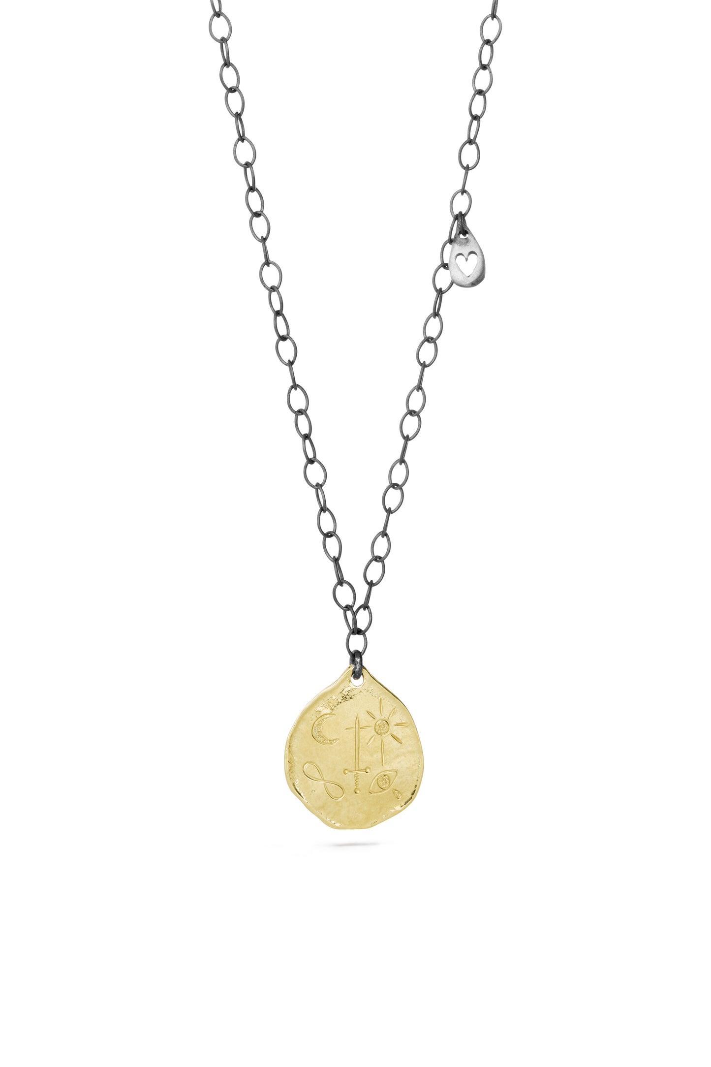 TÁKN / SYMBOLS - Necklace. Gold big coin w symbols and tear