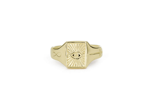 TÁKN / SYMBOLS - Ring. Big 14 ct gold with Eye Sword Eternity