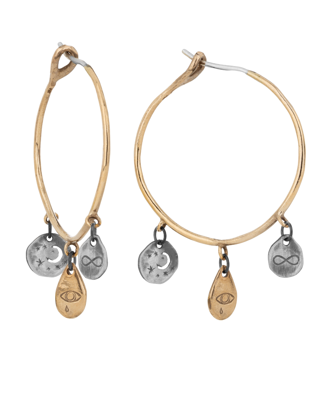 TÁKN / SYMBOLS - Earrings Bronze Hoops with dangling symbols