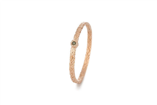 Braid Ring - Pink Gold with green diamond
