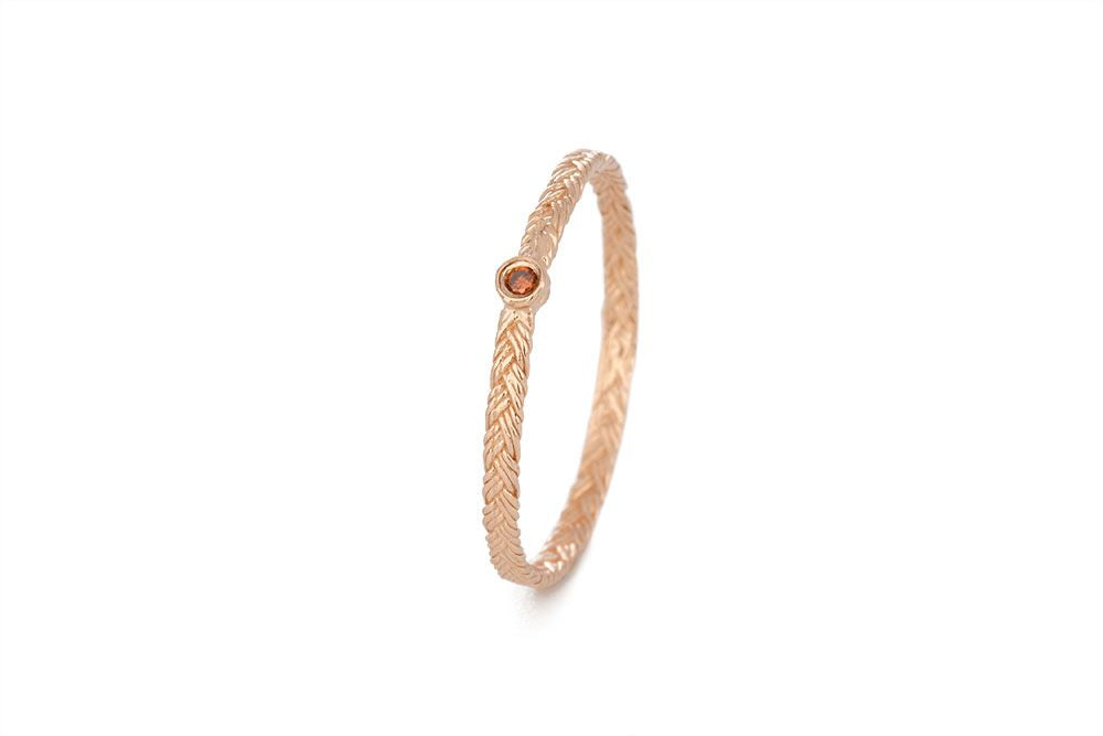 Braid Ring - Pink Gold with red diamond