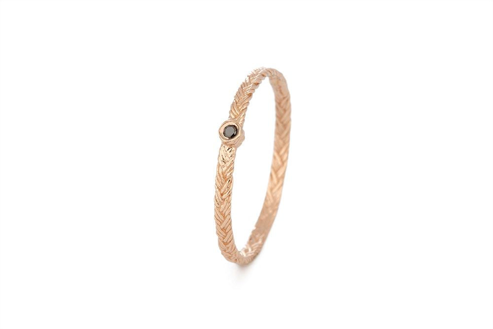 Braid Ring - Pink Gold with black diamond
