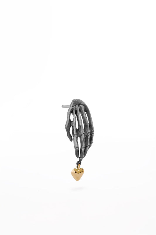 Milagros - earring - silver hand with gold heart