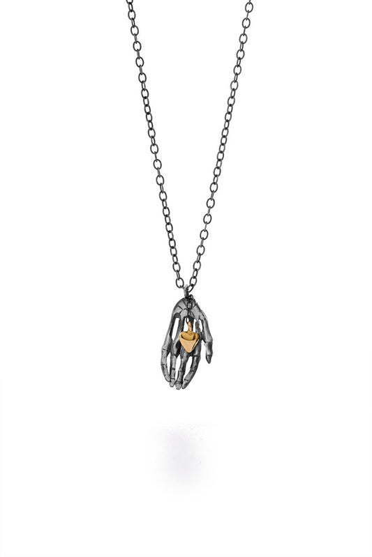 Milagros - necklace - silver hand with a small gold heart