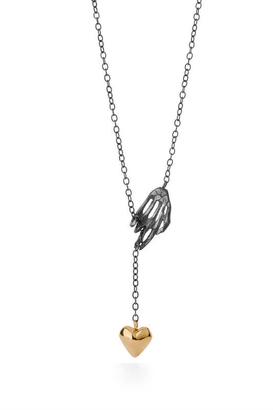 Milagros - necklace - silver hand with a big gold heart