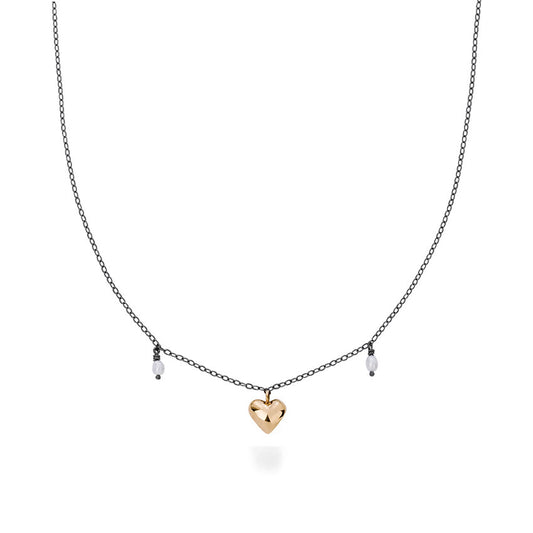 Milagros - necklace - big gold heart with pearls