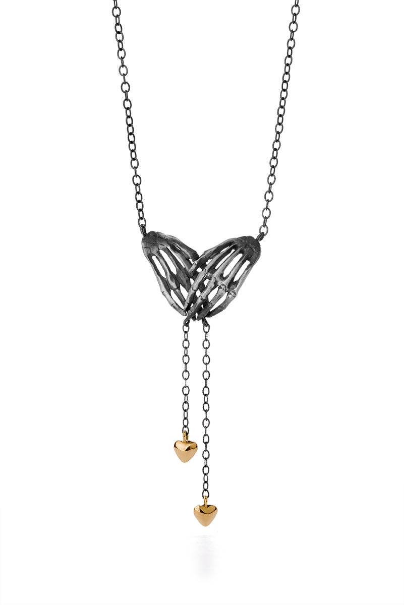 Milagros - necklace - silver hands with gold hearts