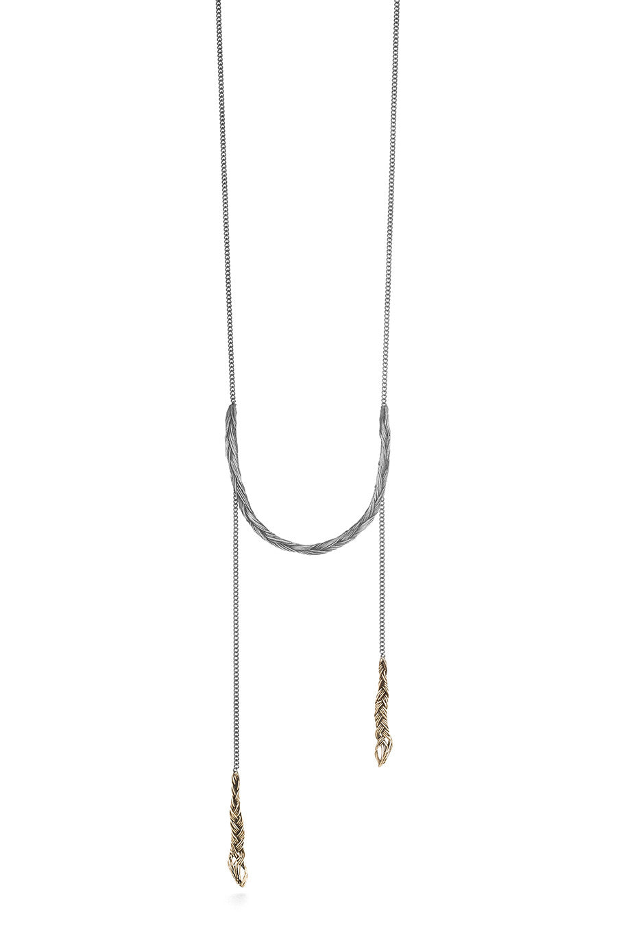 Braid Necklace - U-shaped silver braid on long chain