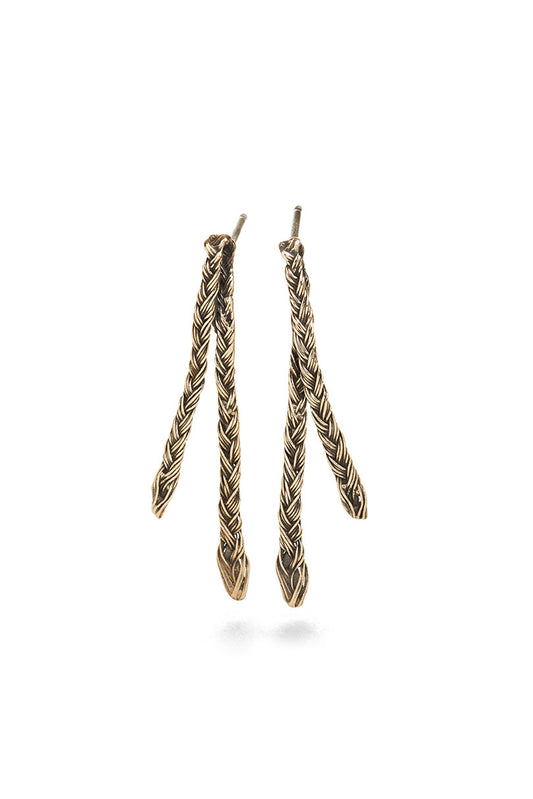 Braid Earrings - Bronze double thin braid