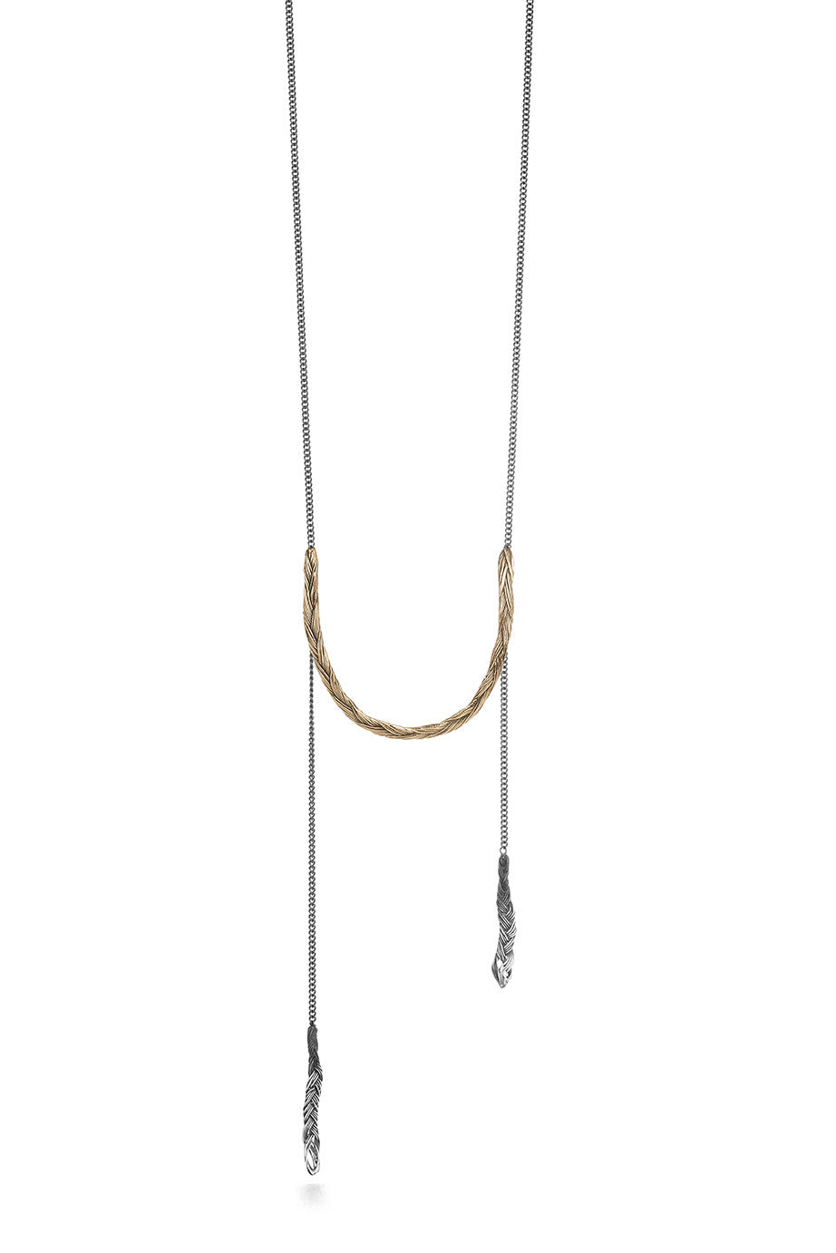 Braid Necklace - U-shaped bronze braid on long chain
