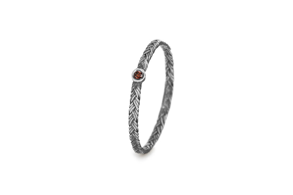 Braid Ring - Silver with red diamond