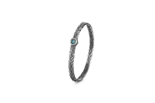 Braid Ring - Silver with blue diamond