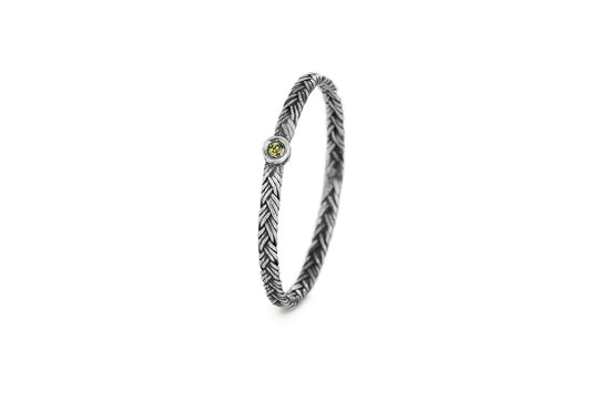 Braid Ring - Silver with green diamond