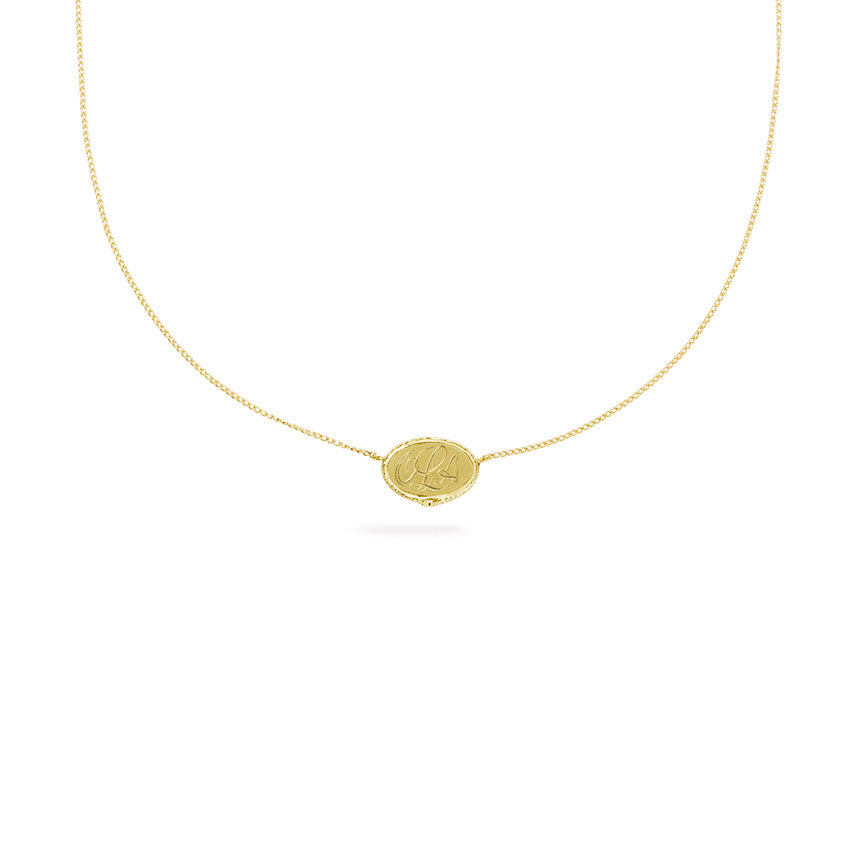 Ouroboros necklace - small horizontal 14 ct gold signet
