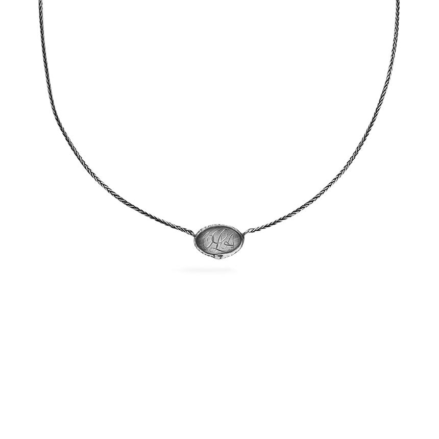 Ouroboros necklace - small horizontal silver signet