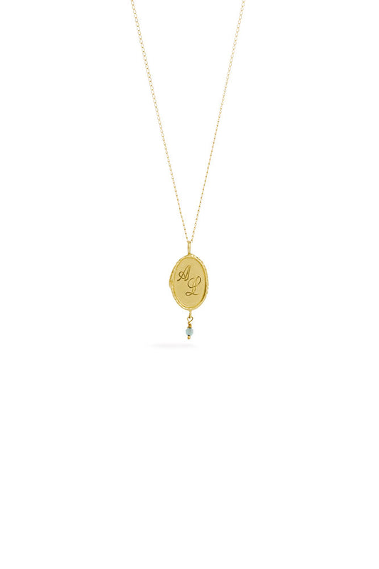 Ouroboros necklace - small vertical 14 ct gold signet with stone