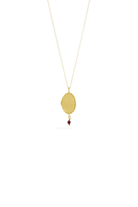 Ouroboros necklace - small vertical 14 ct gold signet with stone