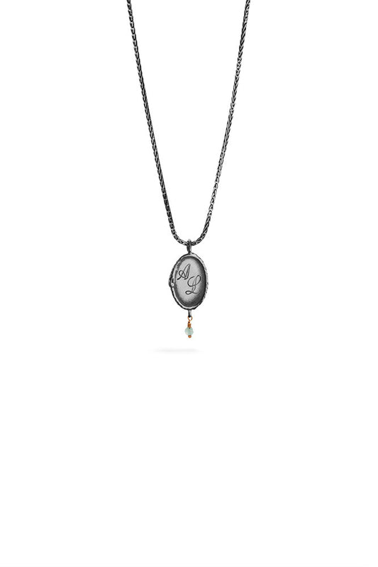 Ouroboros necklace - small vertical silver signet with stone