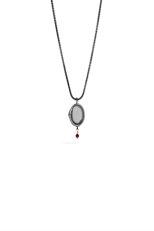 Ouroboros necklace - small vertical silver signet with stone