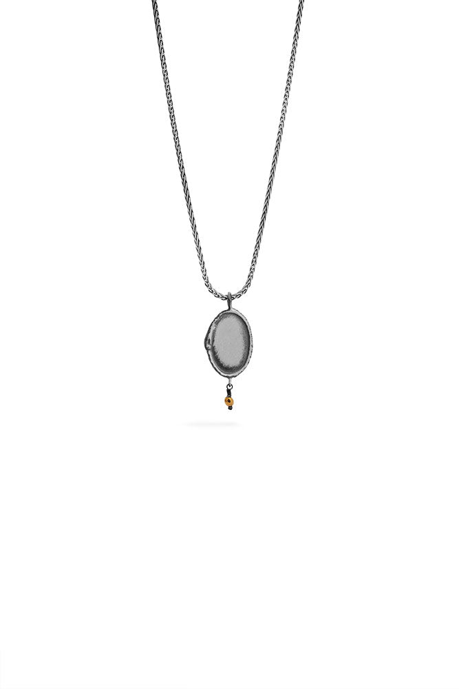 Ouroboros necklace - small vertical silver signet with stone