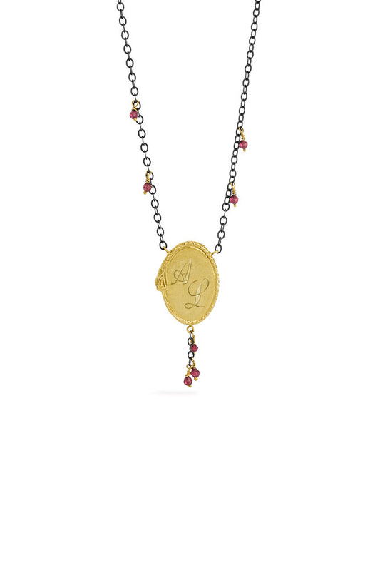 Ouroboros necklace - big 14 ct gold signet with natural stones