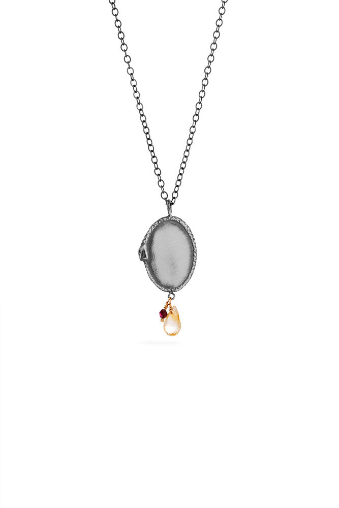 Ouroboros necklace - big silver signet with stones
