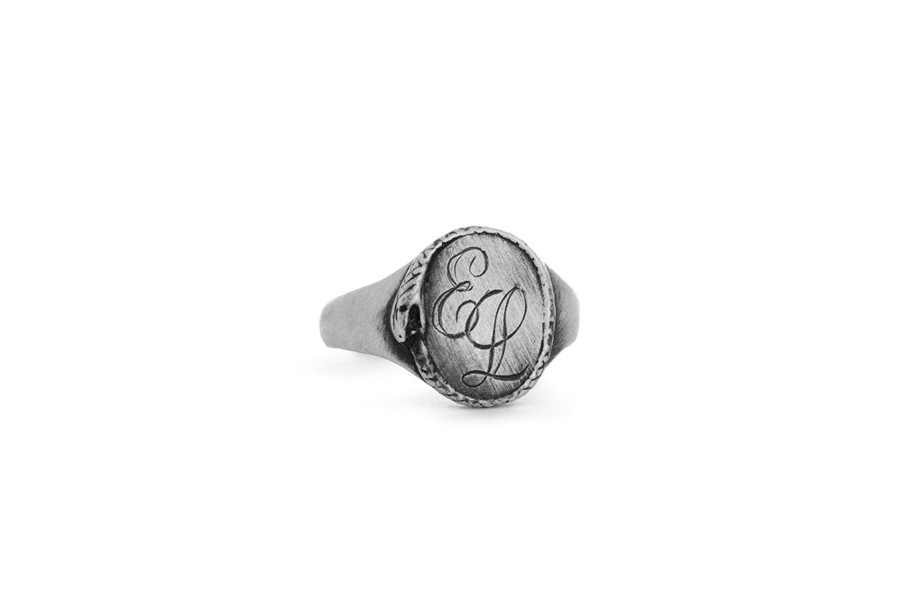 Ouroboros ring - silver oval signet