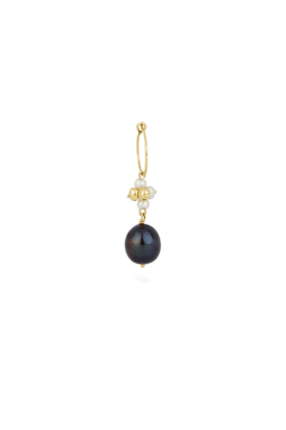 Sea earring - gold hoop with big black pearl