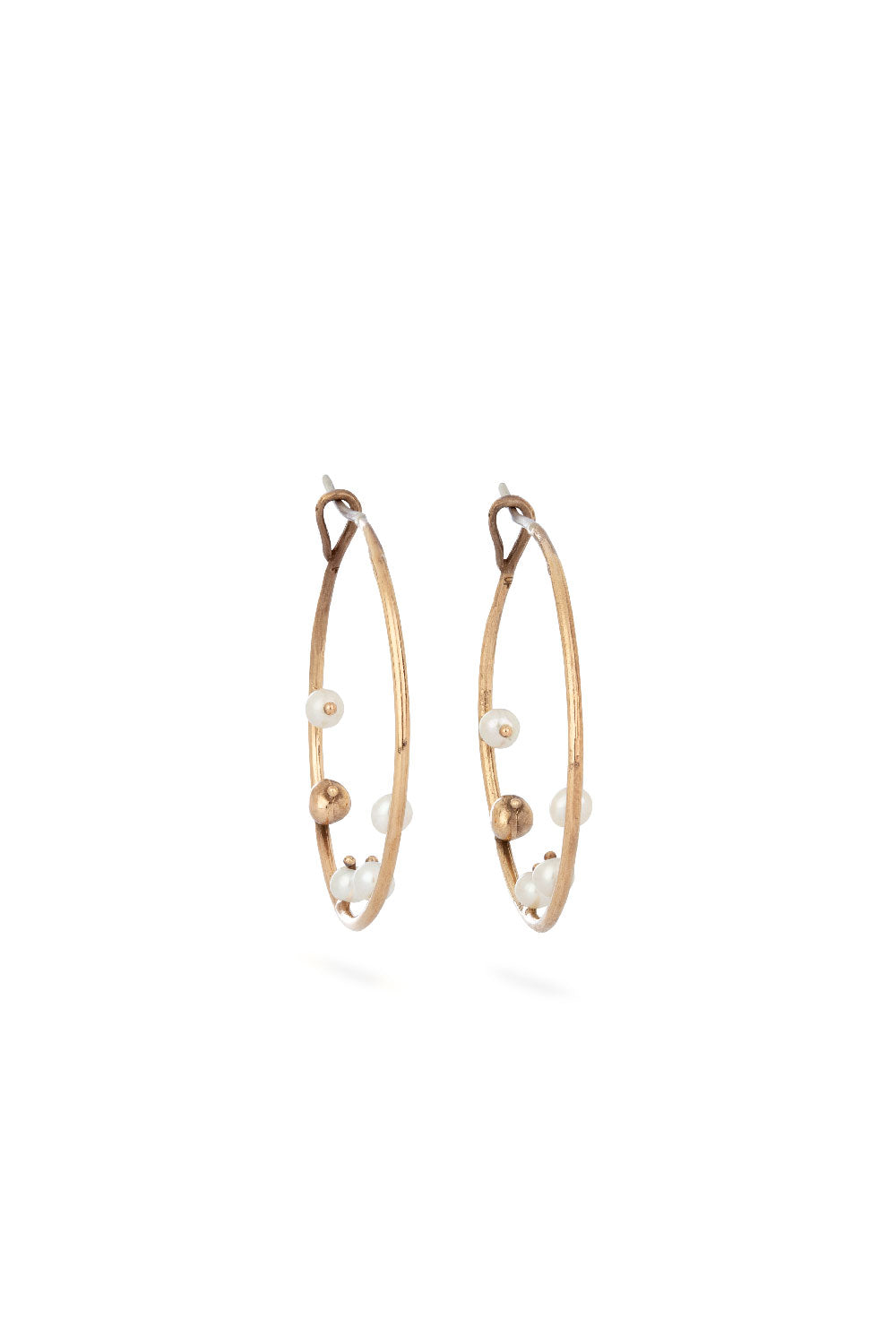 Sea earrings - big bronze hoops with pearls