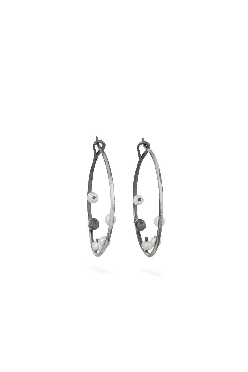 Sea earrings - big silver hoops with pearls