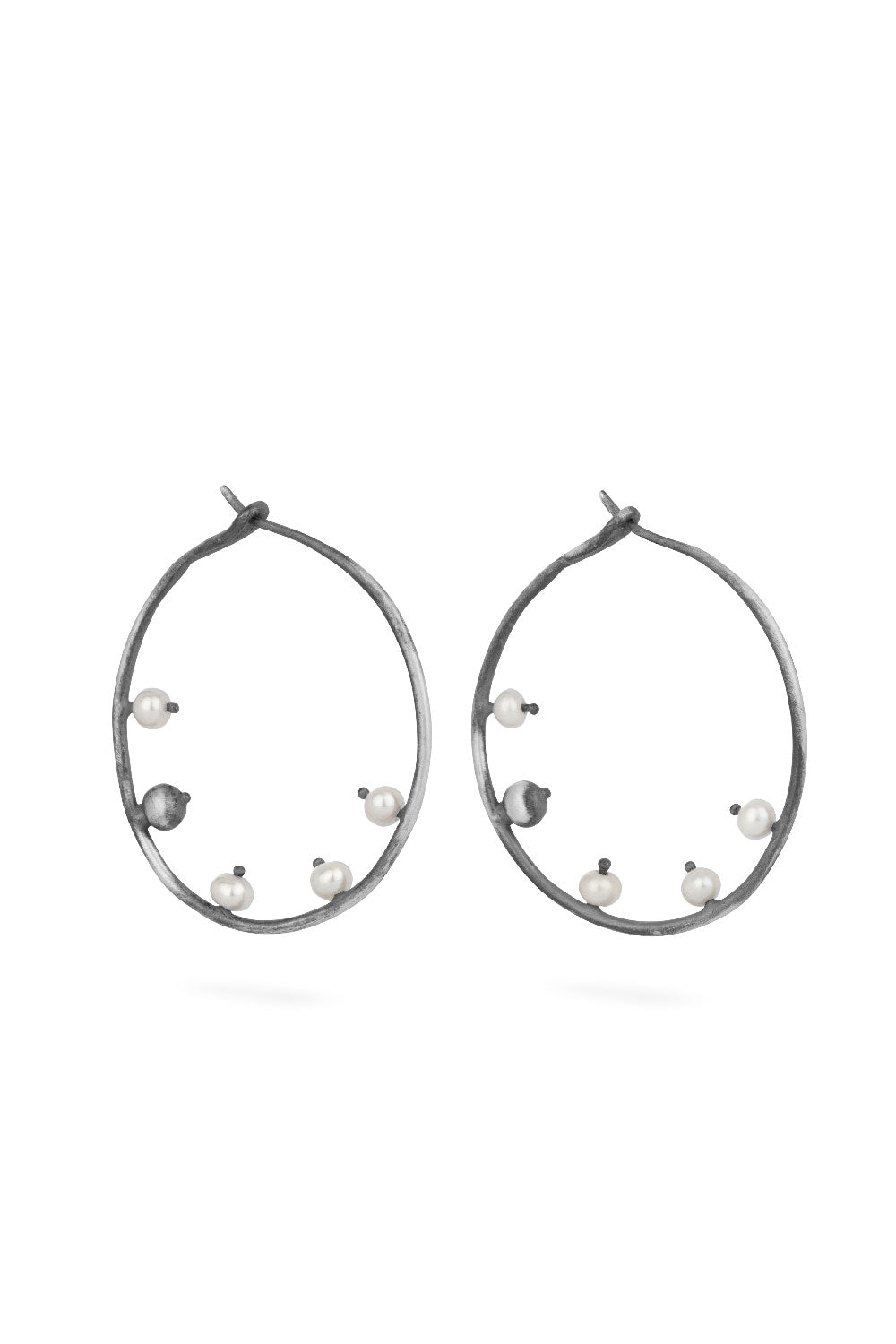Sea earrings - big silver hoops with pearls