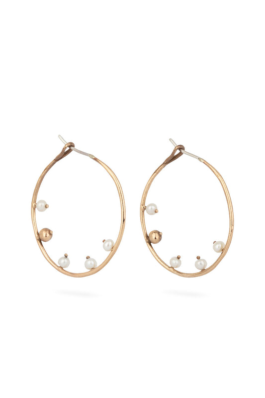 Sea earrings - big bronze hoops with pearls