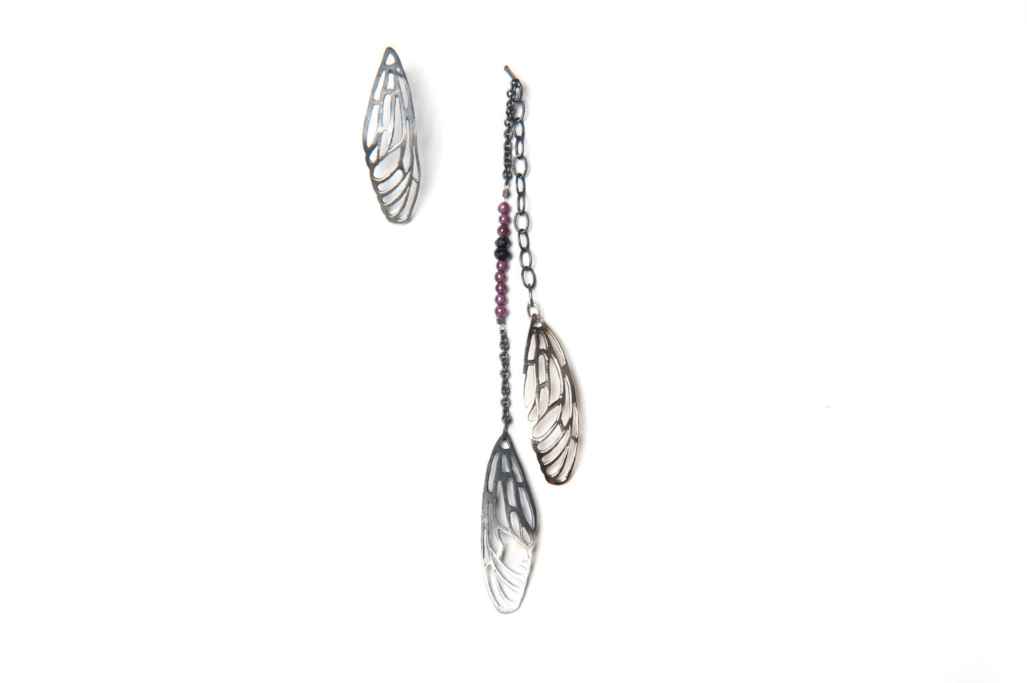 Scarab Earring - bronze and silver wing