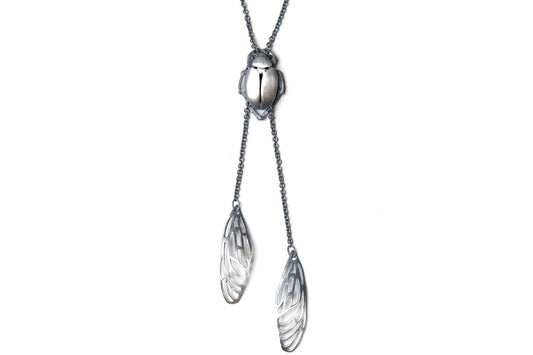Scarab Necklace - Small silver beetle