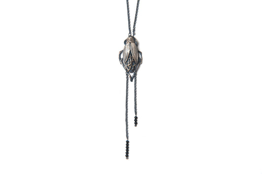 Scarab Necklace -Big bronze beetle and natural stones
